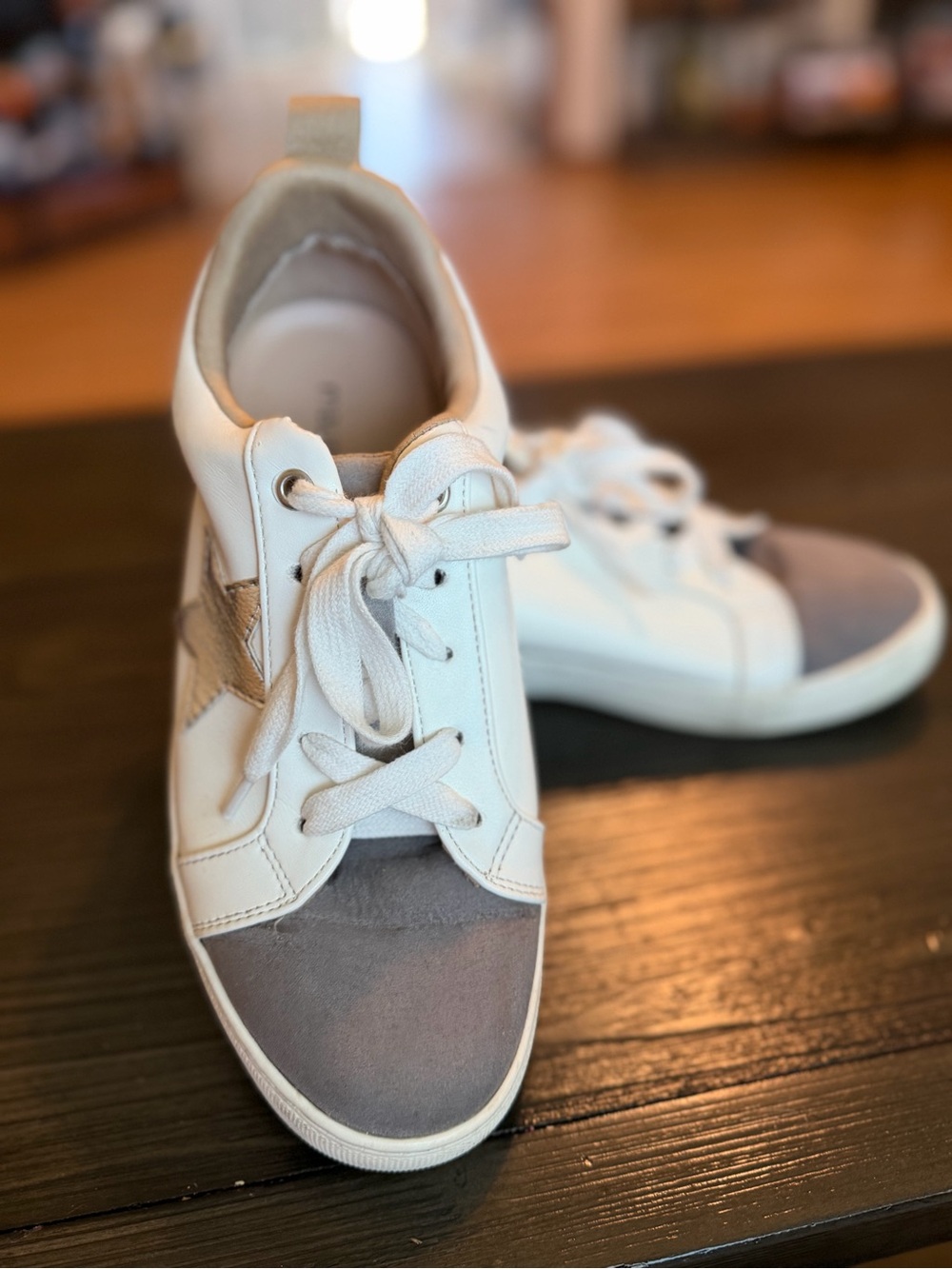 Maurices White and Gray Low-Top Athletic Sneakers with Star Accent